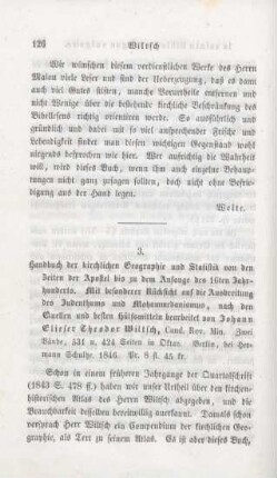 126-141 [Rezension] Wiltsch, Johann Elieser Theodor, Handbuch der kirchlichen Geographie und Statistik