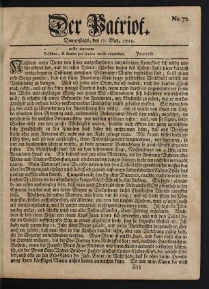 No. 72. Donnerstags, den 17. May, 1725