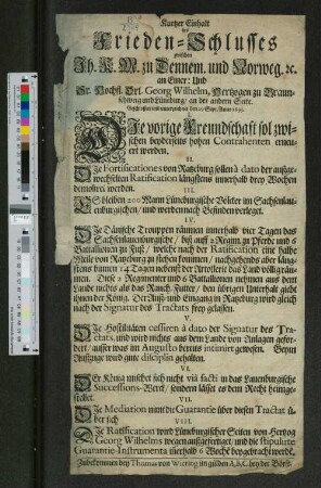 Kurtzer Einhalt des Frieden-Schlusses zwischen [...]
