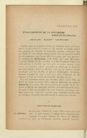 Chapitre XIV Établissement de la monarchie absolue en France Richelieu - Mazarin - Les Frondes