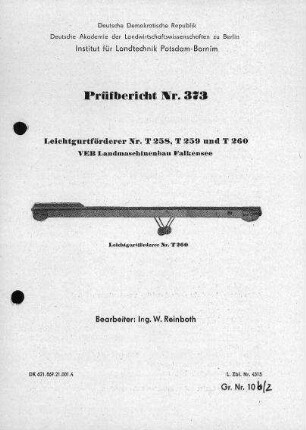 Leichtgurtförderer T 258, T 259 und T 260