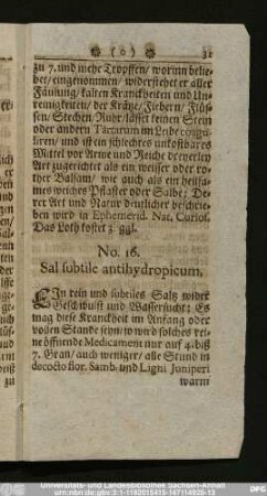 No. 16. Sal subtile antihydropicum.