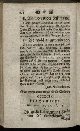 CCCXCIX. Leichentext. aus Hiob 19, 25. 26. 27.