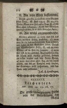 CCCXCIX. Leichentext. aus Hiob 19, 25. 26. 27.