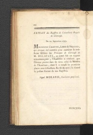 Extrait des Registres de l'Académie Royale de Chirurgie.