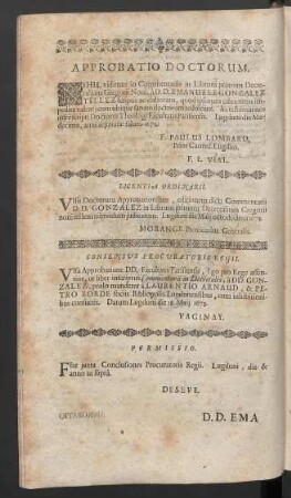 Approbatio Doctorum. Licentia ordinarii...
