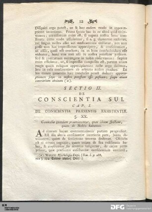 Cap. I. De Conscientia Præsentis Exsistentiæ.