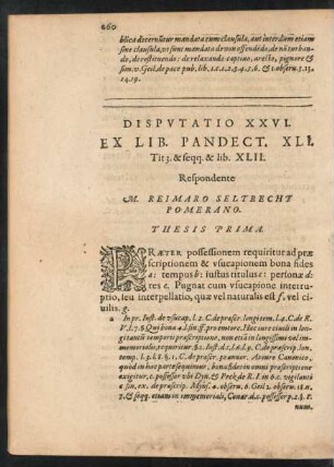 Disputatio XXVI. Ex Lib. Pandect. XLI. Tit 3. & seqq. & lib. XLII.
