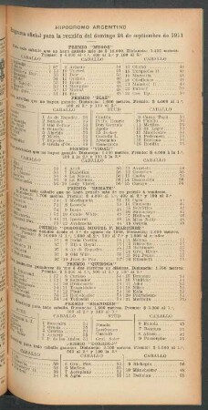 Hipódromo Argentino - Programa oficial para la reunión del domingo 24 de septiembre de 1911