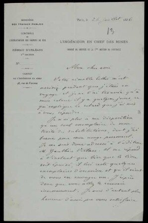 Nr. 3: Brief von Camille Jordan an Felix Klein, Paris, 26.7.1886