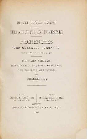 Recherches sur quelques purgatifs avec planche chromo-lithographique : Diss. inaug.