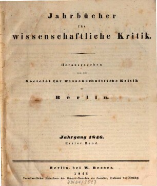 Jahrbücher für wissenschaftliche Kritik. 1846, Bd. 1