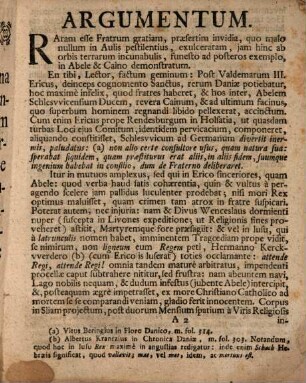 Peccati Furiæ In Abele Schleswicensium Duce Erici Danorum Regis, Et Germani Fratris Caino : Tragoedia. Eminentissimo, ac Serenissimo Domino, Domino Joanni Theodoro S.R.E. Cardinali, Episcopo Frisingensi, Ratisbonensi, & Leodiensi ... in humillimum obsequium dedicata A Musis Benedictinis Episcopalis Lycei Frisingensis Die 4. Et 6. Septembris Anno MDCCXLVIII.