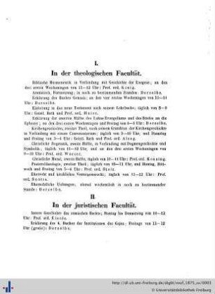 I. In der theologischen Facultät.