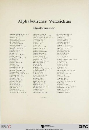 Alphabetisches Verzeichnis der Künstlernamen
