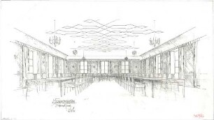 Gsaenger, Gustav; München, Theatinerstr.; Bayerisches Kultusministerium, Erweiterung - Erweiterungsbau, Sitzungssaal (Perspektive)