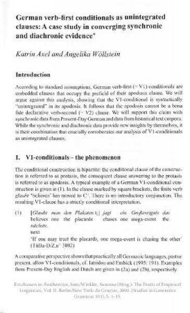 German verb-first conditionals as unintegrated clauses. A case study in converging synchronic and diachronic evidence