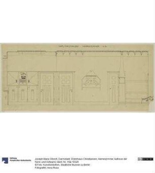 Darmstadt, Wohnhaus Christiansen, Herrenzimmer, Aufrisse der Nord- und Ostwand