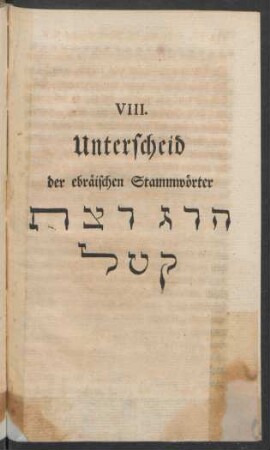 VIII. Unterscheid der ebräischen Stammwörter [...]