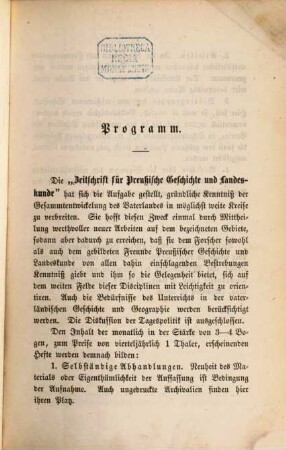 Zeitschrift für preussische Geschichte und Landeskunde. 1. 1864