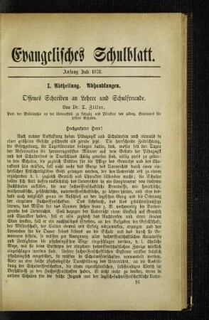 Offenes Schreiben an Lehrer und Schulfreunde