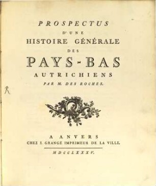 Prospectus d'une histoire général des Pays-Bas Autrichiens