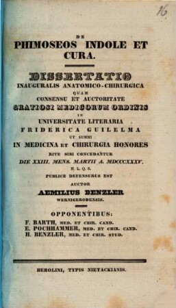 De phimoseos indole et cura : Diss. inaug. anat. chir.