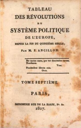 Tableau des révolutions du système politique de l'Europe : depuis la fin du quinzième siècle, 7