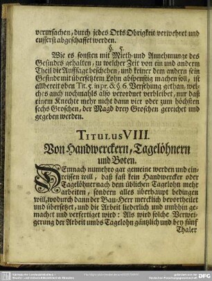Titulus VIII. Von Handwerckern, Tagelöhnern und Boten