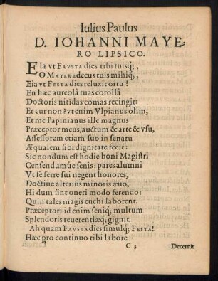 Iulius Paulus D. Iohanni Mayero Lipsico.