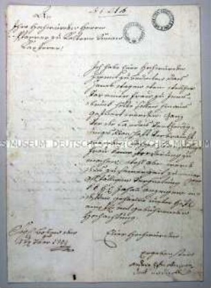 Brief mit eigenhändiger Unterschrift von Andreas Hofer an den Pfarrer von Kaltern; Bozen Simon Kapferer, 4. Sept. 1809
