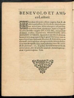 Benevolo Et Amico Lectori: