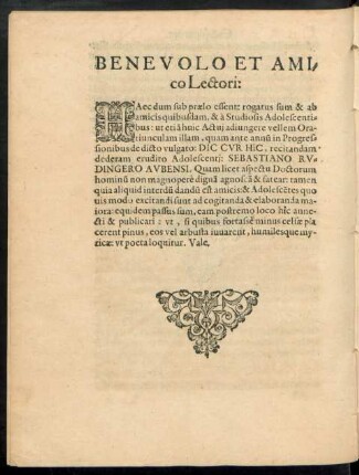 Benevolo Et Amico Lectori: