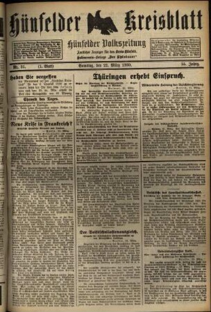 Erste Ausgabe vom Samstag, den 22. März 1930.