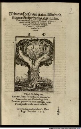 Arbores Consanguinitatis. Affinitatis. Cognatio[n]is spiritualis atq[ue] legalis