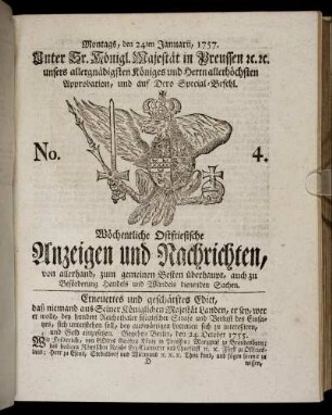 No. 4. Montags, den 24ten Januarii, 1757.