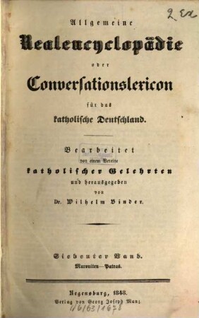 Allgemeine Realencyclopädie oder Conversationslexicon für das katholische Deutschland, 7. Maroniten - Patras