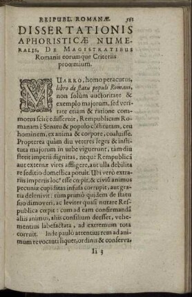 Reipubl. Romanae Dissertationis Aphoristicae Numeralis, De Magistratibus Romanis eorumque Criteriis prooemium