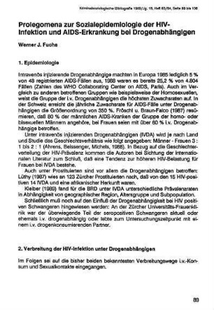89-106, Prolegomena zur Sozialepidemologie der HIV-Infektion und AIDS-Erkrankung bei Drogenabhängigen