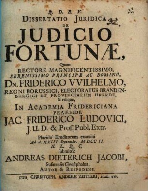 Diss. iur. de iudicio fortunae