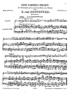 Beethoven's Werke, 119 = Serie 14: Für Pianoforte und Blasinstrumente. 10 Themen für Pianoforte und Flöte oder Violine (ad libitum) : op. 107 ; Heft 5