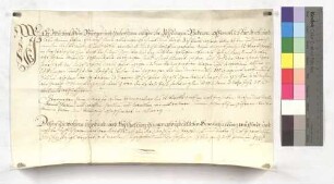 Kaufbrief von Michael Klein, Bürger zu Söflingen, gegen Adam Baumgartner, Bürger und Untertan zu Söflingen, um 11 Viertel Garten für 100 Gulden.