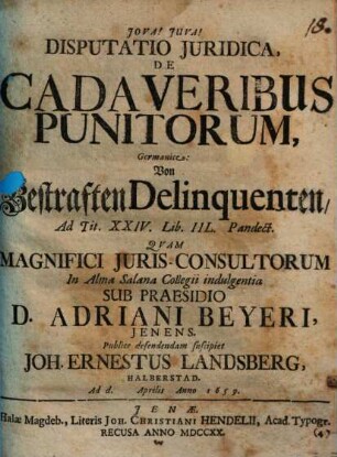 Disp. iur. de cadaveribus punitorum