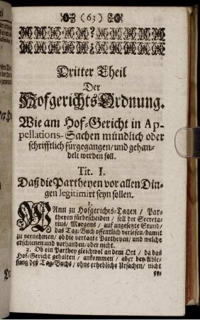 Dritter Theil Der Hofgerichts-Ordnung.