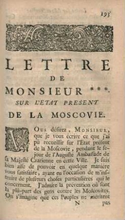Lettre de Monsieur sur l'État present de la Moscovie