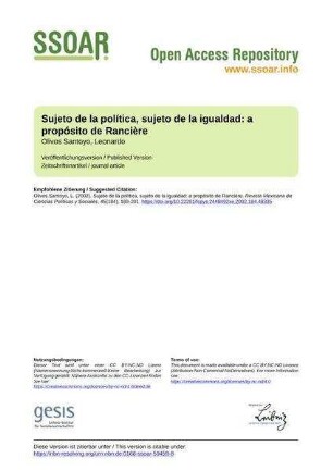 Sujeto de la política, sujeto de la igualdad: a propósito de Rancière