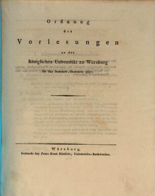 Ordnung der Vorlesungen an der Königlichen Universität Würzburg. 1817, 1817. SS.