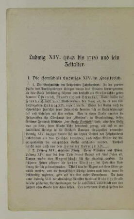 Ludwig XIV. (1643 bis 1715) und sein Zeitalter
