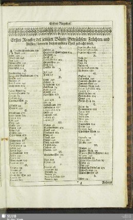 Erstes Register der jenigen Bäum, Gewächsen, Früchten und Flüssen, deren in diesem andern theil gedacht wird