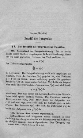 Erstes Kapitel. Begriff des Integrales.